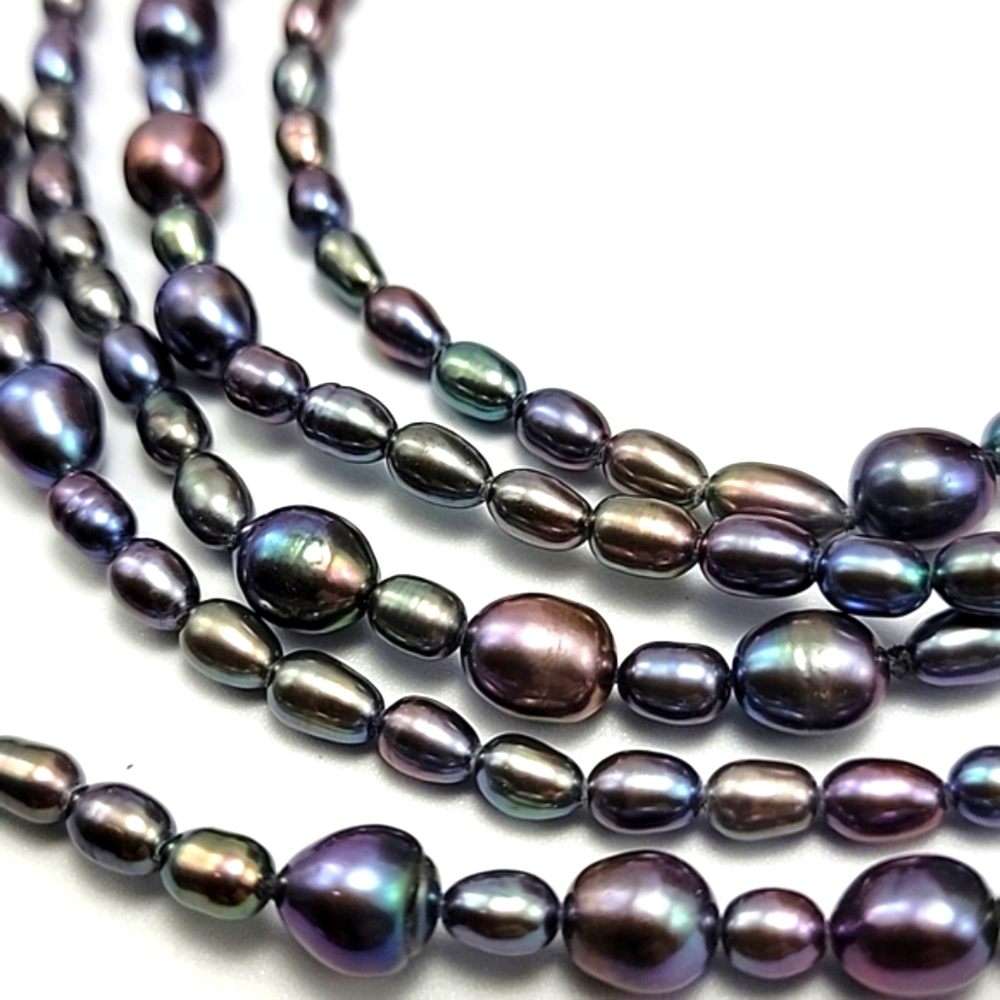 Lustrous Black Charcoal Fresh Water Peacock Pearl 66" Long Equsite Necklace Fine